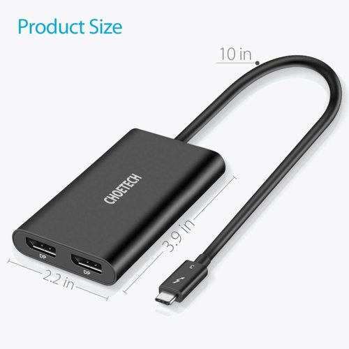 Choetech USB-C Thunderbolt ™ 3 bis 2x 4K Display Port Adapter - Kabellänge: 25CM - Schwarz