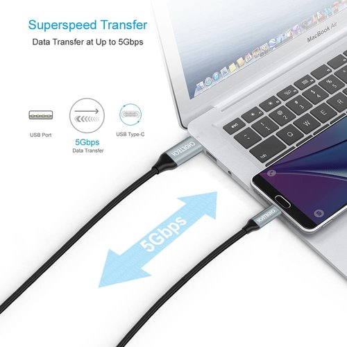 Choetech USB 3.0 A to USB-C charging and data cable - 2.4A - Braided Nylon -1M - Black