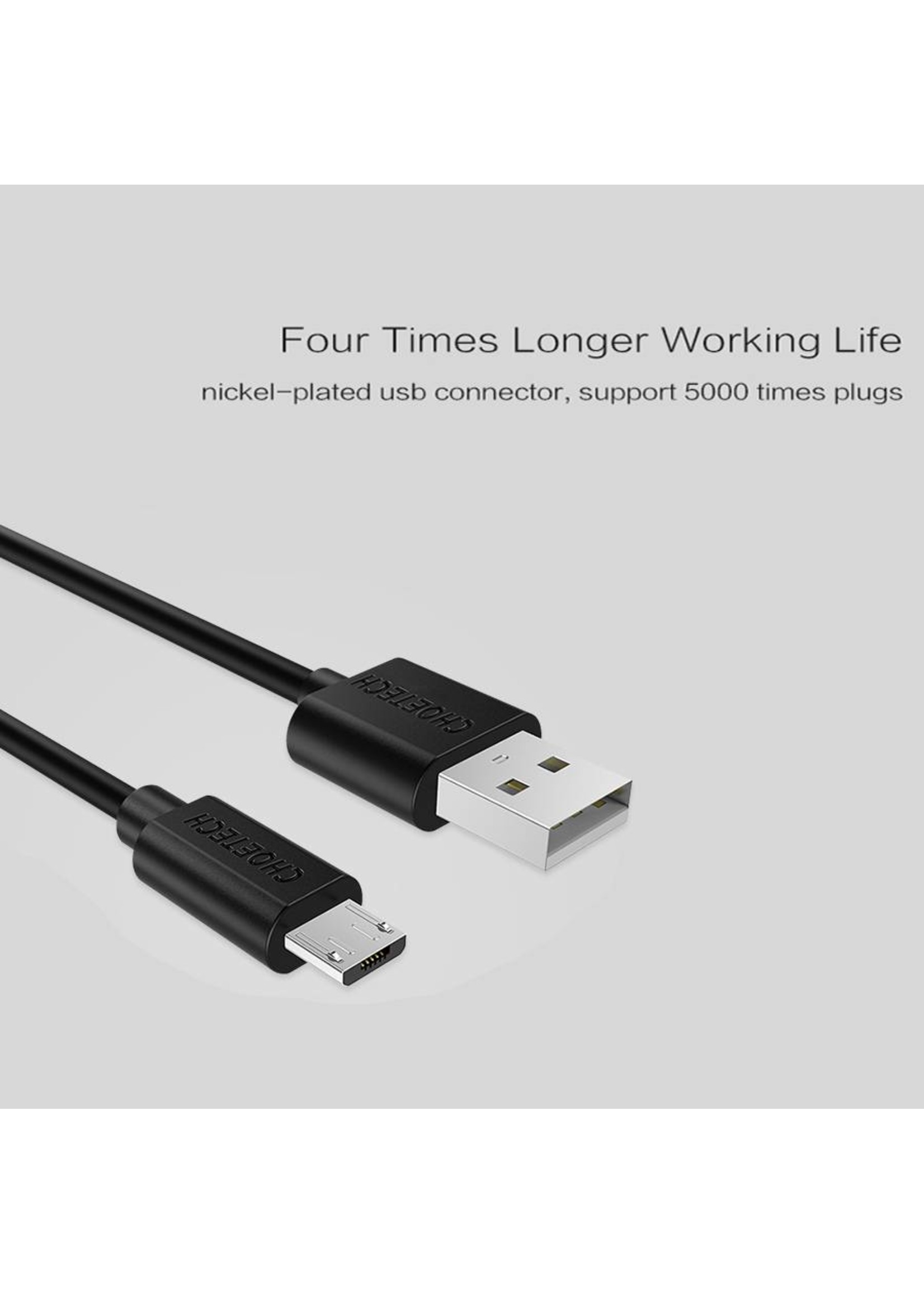 Choetech USB-A naar Micro USB laad- en datakabel - 5V - 2.4A - 1.2M - Zwart