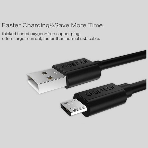 Choetech Câble de charge et de données USB-A vers Micro USB - 5V - 2,4A - 1,2M - Noir