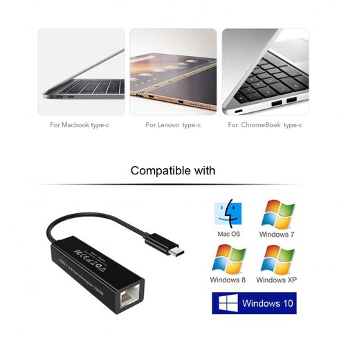 Choetech Adaptateur Ethernet USB Type-C à RJ45 13CM - Noir