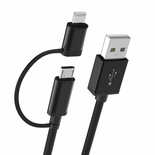 Choetech - Câble de charge et de données 2 en 1 avec connecteur Lightning et Micro-USB - 1,8 M - Noir