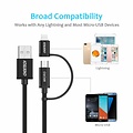 Choetech - 2-in-1 laad- en datakabel met Lightning en Micro-USB connector - 1.8M - Zwart