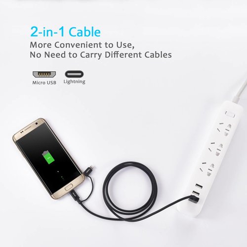 Choetech - 2-in-1 laad- en datakabel met Lightning en Micro-USB connector - 1.8M - Zwart