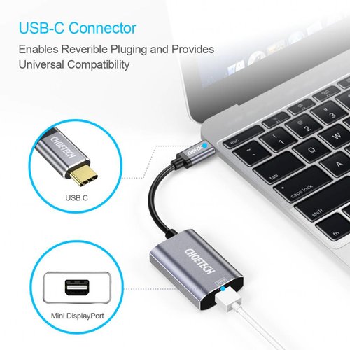Choetech Aluminum USB-C to Mini Display Port adapter with Power Delivery 4K @ 60Hz