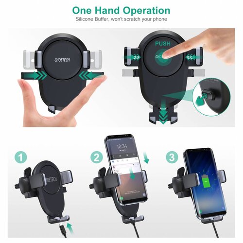 Choetech - Wireless Qi car charger - Suitable for smartphones - Fast Charge - 10W - 360 degrees rotatable - Black