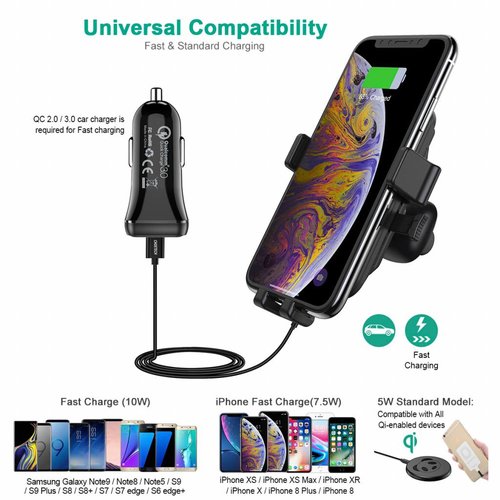 Choetech - Wireless Qi charger for in the car - Fast Charge - 10W - 360 degrees rotatable - Black