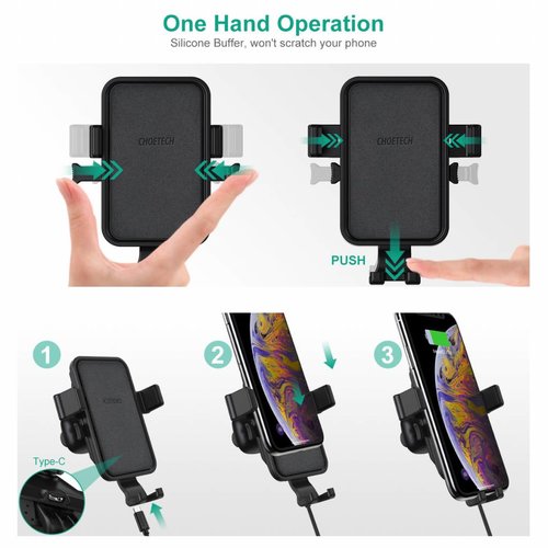 Choetech - Kabelloses Qi-Ladegerät fürs Auto - Schnellladung - 10W - 360 Grad drehbar - Schwarz