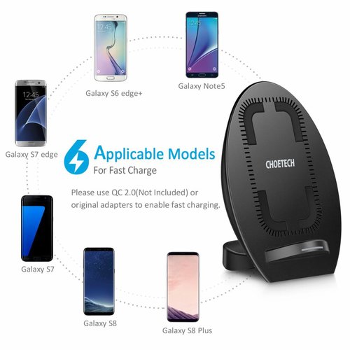 Choetech - Support de recharge Qi sans fil pour téléphones intelligents - 10W - Technologie Fast Charge - Ventilation intégrée - Noir