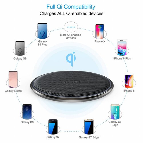 Choetech - Ultradünnes, drahtloses Qi-Ladegerät mit Zinklegierung - 10 Watt - Schnellladetechnologie - Inkl. Integrierter Chip -