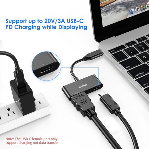 Choetech - USB Type-C to HDMI Adapter - 60W Power Delivery - Supports Ultra HD 4K @ 60Hz - Very compact - Black