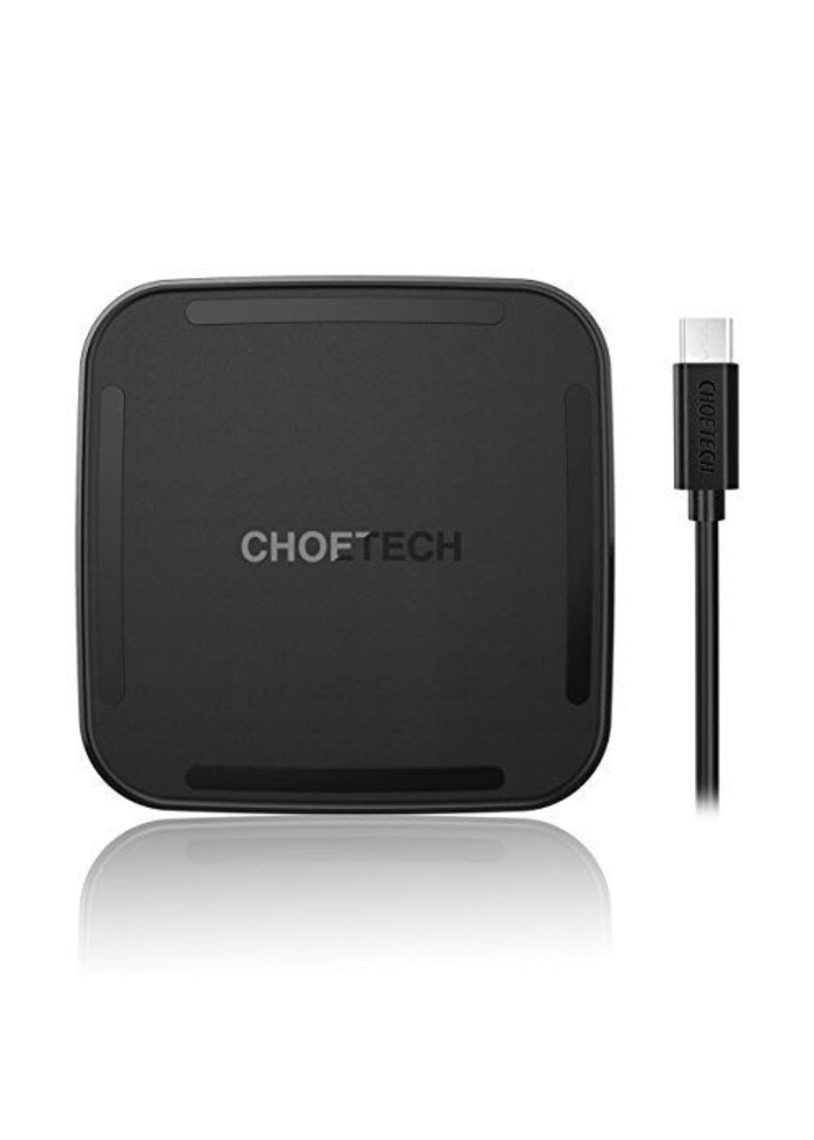 Choetech - Kabelloses Qi-Ladegerät mit USB-Typ-C-Kabel - Geeignet für Smartphones - 10 W - LED-Anzeige - Schwarz
