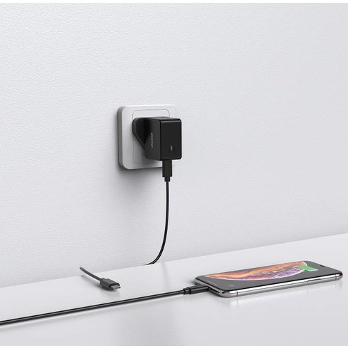 Choetech - Adaptateur USB de type C - 18 Watt - Charge rapide par prise de courant 3.0 0 Câble de charge inclus - Voyant lumineux - Noir