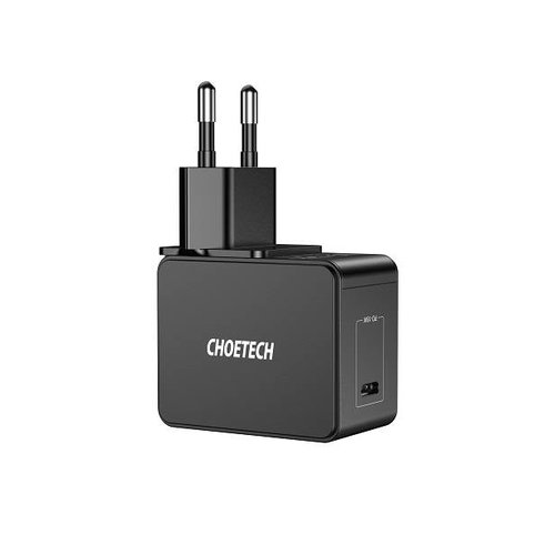 Choetech - USB Type-C adapter - 18 Watt - Fast Charging by Power Delivery 3.0 0 Charging cable included - LED indicator - Black