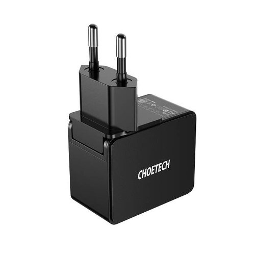 Choetech - USB Type-C adapter - 18 Watt - Fast Charging by Power Delivery 3.0 0 Charging cable included - LED indicator - Black