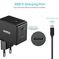 Choetech - Adaptateur USB de type C - 18 Watt - Charge rapide par prise de courant 3.0 0 Câble de charge inclus - Voyant lumineux - Noir