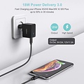 Choetech - USB Type-C adapter - 18 Watt - Fast Charging by Power Delivery 3.0 0 Charging cable included - LED indicator - Black