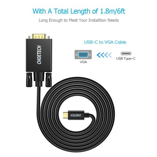 Choetech USB Type-C to VGA cable -1080P - 1.8 meter - Black