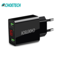 Choetech - Adapter mit zwei Anschlüssen und 2 USB-Ladestationen vom Typ A - Inklusive LED-Anzeige - 3A - LED-Anzeige - Schwarz