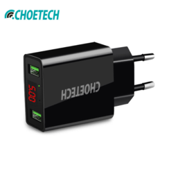 Choetech - Adaptateur double port avec 2 ports de charge USB de type A - Inclus un écran à LED - 3A - Indicateur LED - Noir