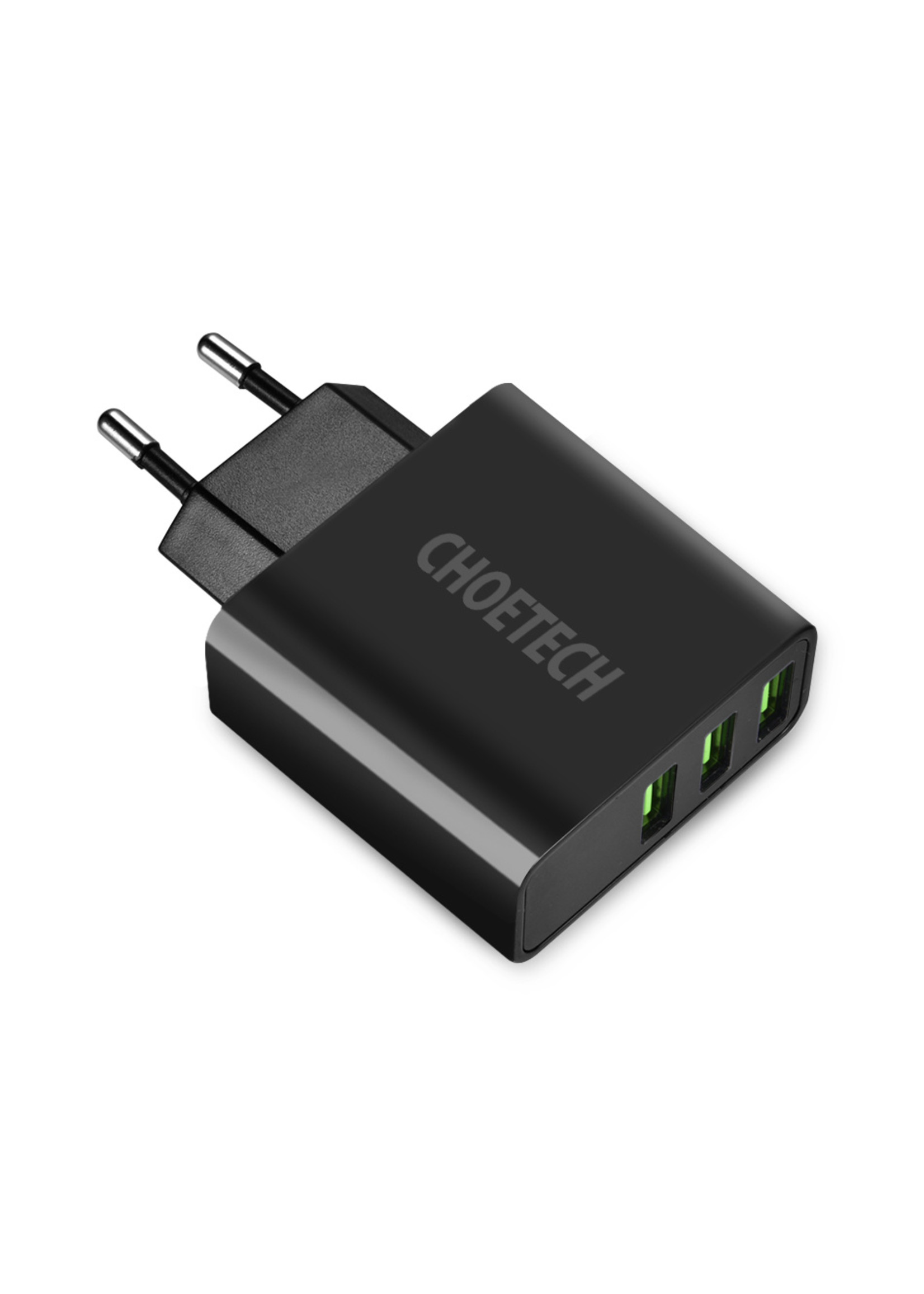 Choetech - Universal adapter with 3 USB Type-A charging ports - With LED display - 3A- Black