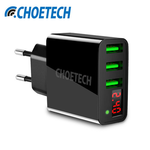 Choetech - Universal adapter with 3 USB Type-A charging ports - With LED display - 3A- Black