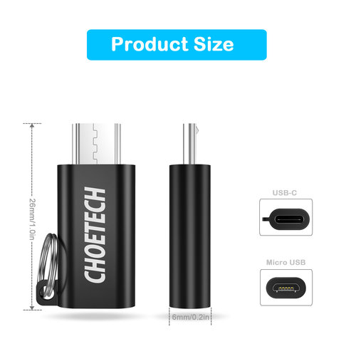 Choetech Adaptateur micro USB vers USB-C pour charger et synchroniser - Porte-clés - Noir