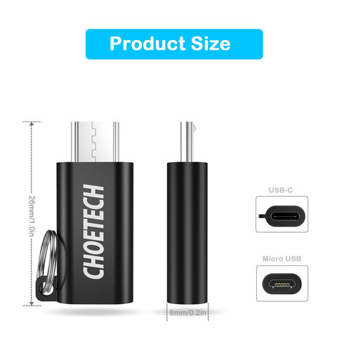 Choetech Micro USB naar USB-C adapter voor opladen en synchroniseren - Sleutelhanger - Zwart