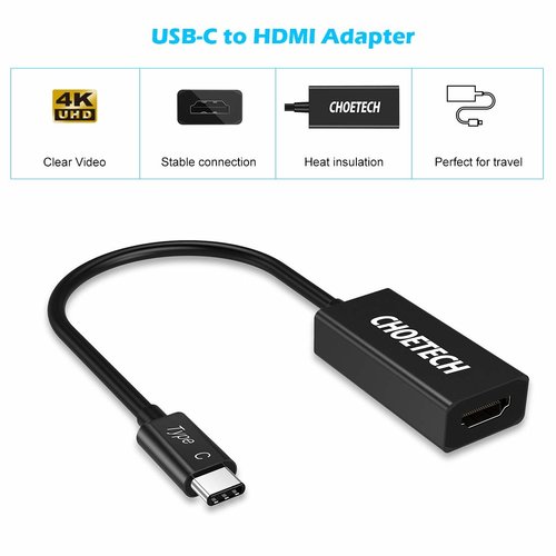 Choetech USB-C to HDMI adapter with metal housing - 4K resolution - 15CM cable - Black