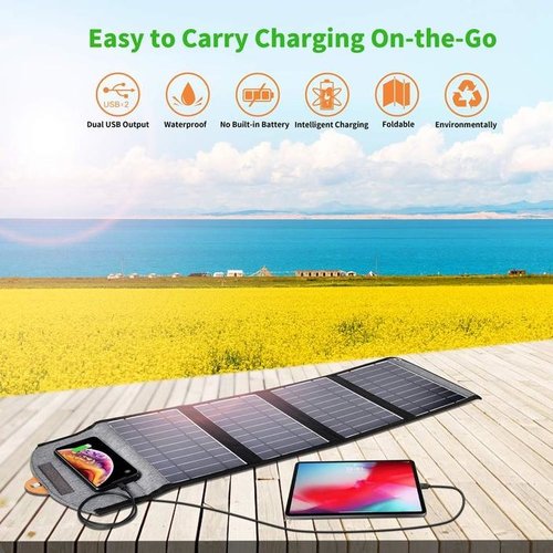 Choetech Chargeur solaire extensible Choetech 4 panneaux - 2x USB - 22W - Résistant à l'eau