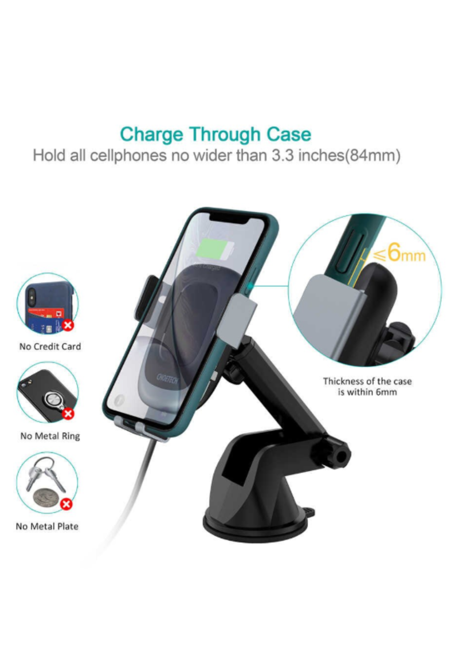 Choetech Wireless car charger - fast charge 15W - Black