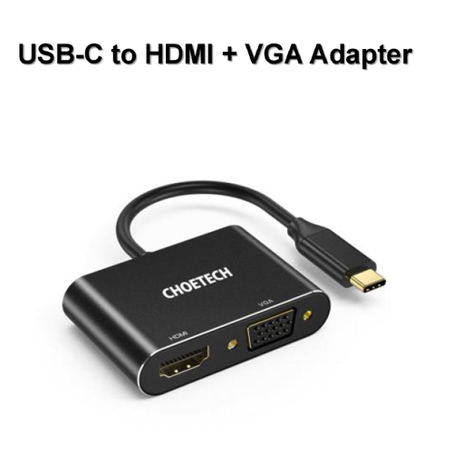 Choetech Adaptateur USB-C vers HDMI et VGA - Double sortie - 4K @ 60Hz / 1080P @ 60Hz