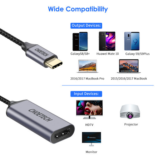 Choetech Aluminum USB-C to HDMI adapter - 4Kx2K @ 60Hz - Coax