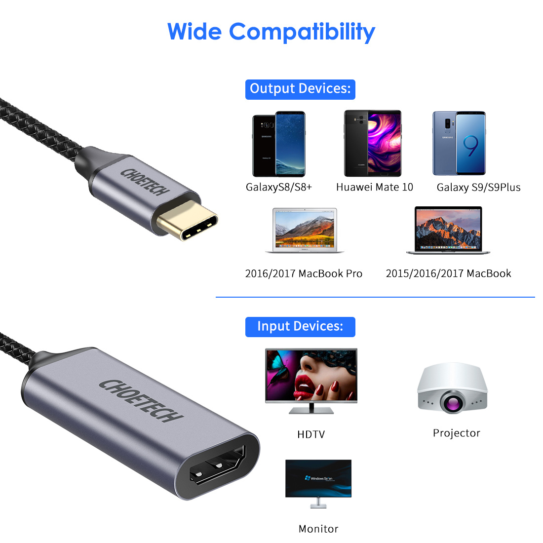 Cable USB C a HDMI 4K Coaxial - Choetech