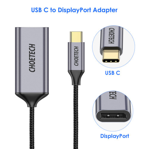 Choetech Aluminium USB-C naar DP adapter - Coax - 4Kx2K @60Hz - DP Alt Mode