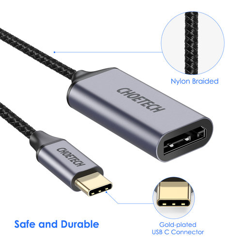 Choetech Aluminum USB-C to DP adapter - Coax - 4Kx2K @ 60Hz - DP Alt Mode