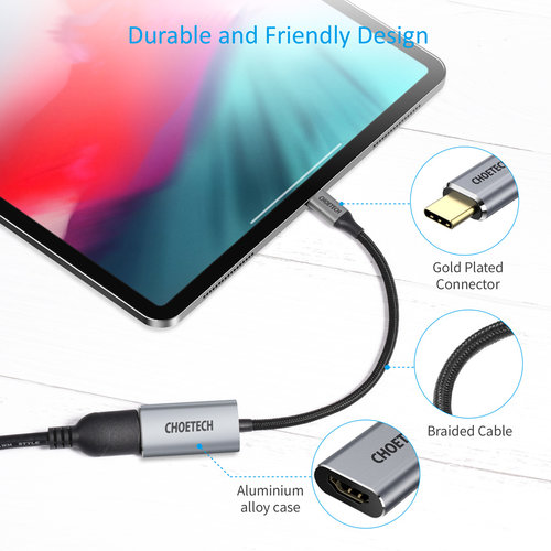 Choetech Adaptateur USB-C vers HDMI en aluminium - 4K @ 60Hz - Gris ciel