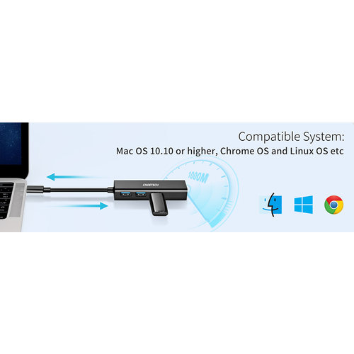 Choetech USB-C naar RJ45 adapter en 3x USB 3.0