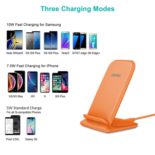 Choetech Wireless Qi Charging Holder for Smartphones - 2 Coils - 10W - Orange