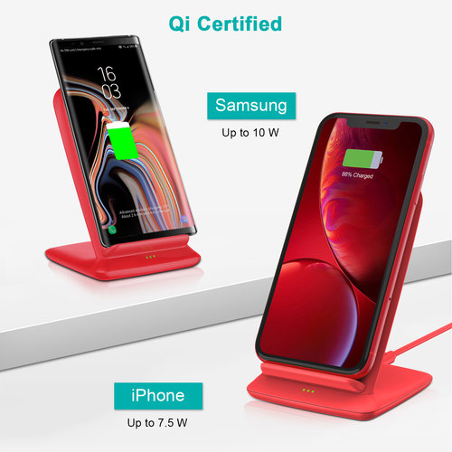 Choetech Wireless Qi Charging Holder for Smartphones - 2 Coils - 10W - Red