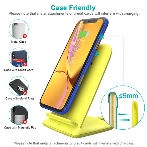 Choetech Support de charge sans fil Qi pour smartphones - 2 bobines - 10W - Jaune