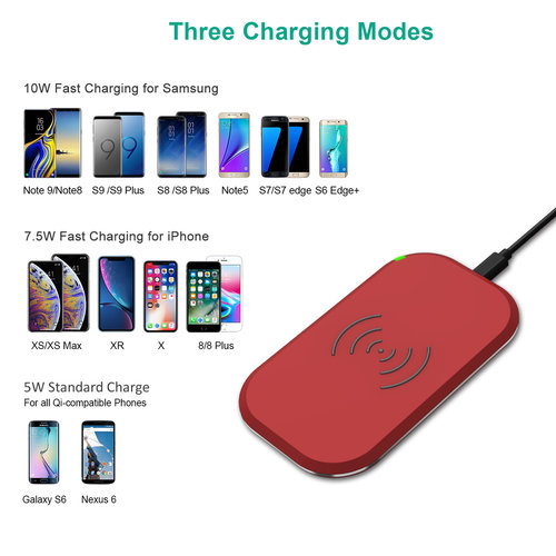 Choetech Draadloze Qi Smartphone oplader met 3 coils - 10W - Rood