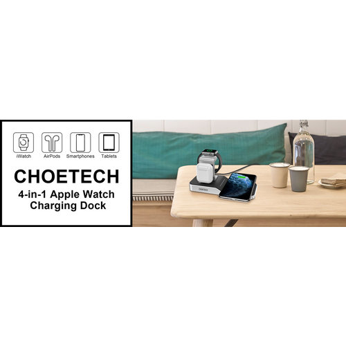 Choetech Station de charge 4 en 1 pour Apple Watch / AirPods / Smartphone - certifiée MFi et Qi - sortie USB-A supplémentaire - 10W