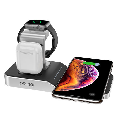 Choetech Station de charge 4 en 1 pour Apple Watch / AirPods / Smartphone - certifiée MFi et Qi - sortie USB-A supplémentaire - 10W