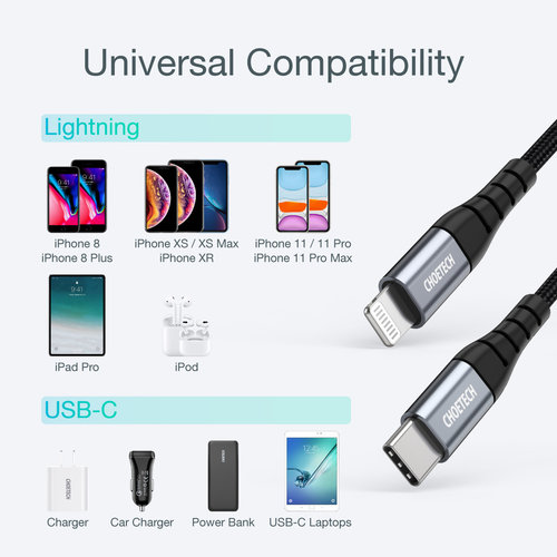 Choetech Câble USB-C vers Lightning - MFI - 1,2 mètre