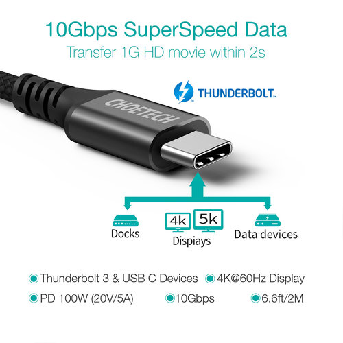 Choetech 100 Watt USB-C zu USB-C Ladekabel mit PD - 2 Meter