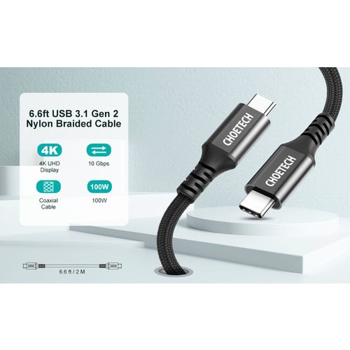 Choetech 100 Watt USB-C to USB-C charging cable with PD - 2 meters