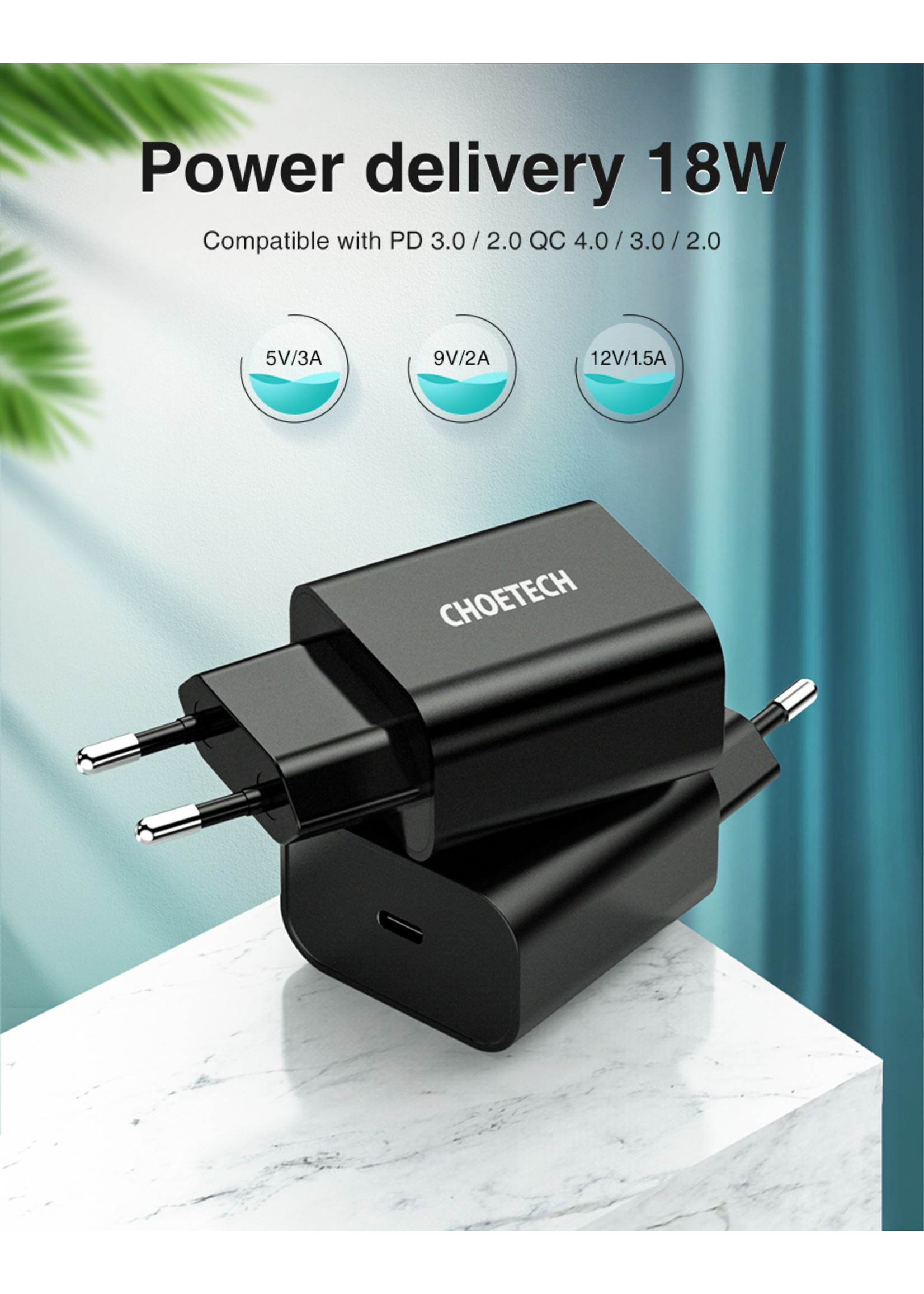 Choetech Choetech USB-C Netzteil mit Quick Charge 3.0 und PD 3.0 - 18W