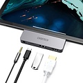 Choetech Aansluitende 4 in 1 USB-C hub naar USB-C PD, USB-A, HDMI en 3.5mm audio jack - sky grey