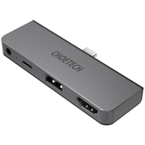 Choetech Connexion d'un concentrateur USB-C 4 en 1 à USB-C PD, USB-A, HDMI et prise audio 3,5 mm - gris ciel